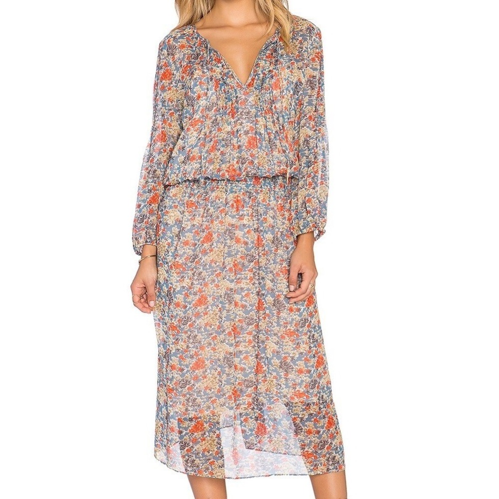 Joie Long Sleeve Silk Chiffon Mini Dress Floral Print Small Boho Festival Gypsy